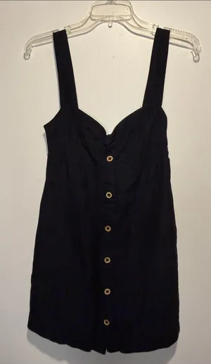 Anthropologie Maeve Twist-Front Tie Cutout Back Mini Dress Linen Blend Black S thumbnail 1