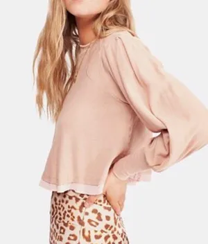 Free People Billie Puff Sleeve Top Blush XS thumbnail 2