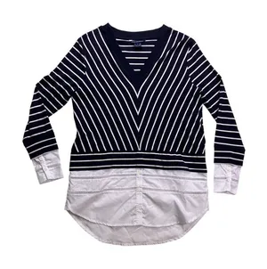French Connection Layered Look Top Women‎ Small Navy White Striped Mixed Media thumbnail 1