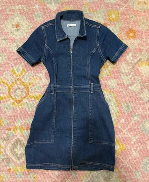 H&M Denim Front Zip Mini Dress thumbnail 1