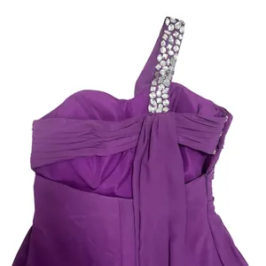 Prom Formal Dress Purple One Shoulder Long Embellished Beaded Cocktail Size S thumbnail 9