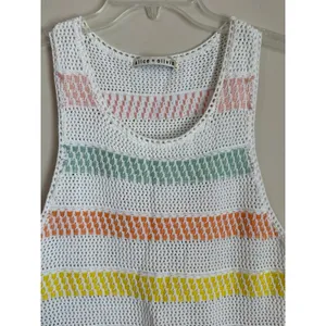Alice + Olivia Croquet Tank Top Womens Small White Rainbow Stripe Semi Sheer thumbnail 4