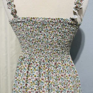 AUW L Green Floral Smocked Tie-Front Ruffle Strap Slit Midi‎ Dress Padded Bra thumbnail 8