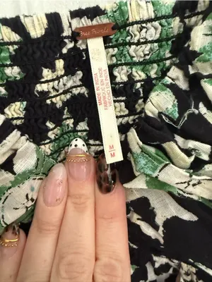 Free People Black Mini Dress with Green & Cream Floral‎ Print thumbnail 3