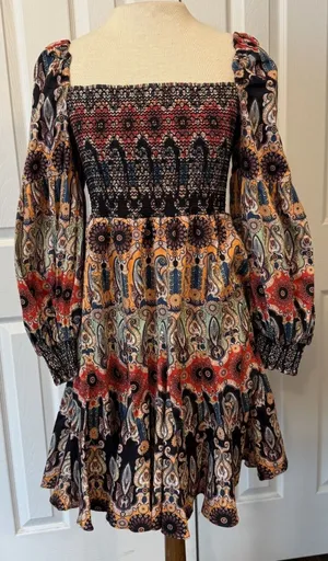 Alice Olivia Julissa Mini Dress Women’s‎ 6 Empire Waist Puffed Sleeve Smocked thumbnail 1