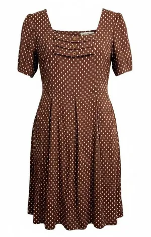 Vintage‎ Jeffrey & Dara 10 Brown Polka Dot Midi Dress Classic Swing Bib Pleated thumbnail 1