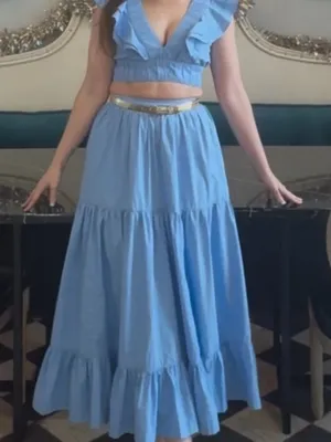Japna Tiered Ruffled Maxi Skirt & Ruffle Crop Top European Summer Cottagecore thumbnail 2