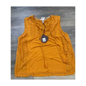 Knox Rose Women's Solaris Orange Eyelet Lace Rib Knit Tank Top, Large thumbnail 2