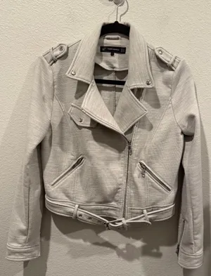 ZARA Plush Jersey Motorcycle Zipper Grey Biker Jacket thumbnail 1