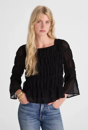 Madewell Squareneck Tiered Top flowy black NY630 Size M NWT thumbnail 1