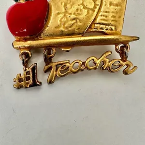 OAJC vintage teacher red apple gold tone brooch thumbnail 2