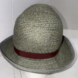 Goorin Bros Paper Woven Straw Fedora Hat Olive Green Burgundy Band Adult Small thumbnail 12
