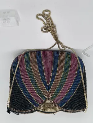 VIntage 1980s La Regale Beaded Art Deco Flapper Geometric Purse thumbnail 1