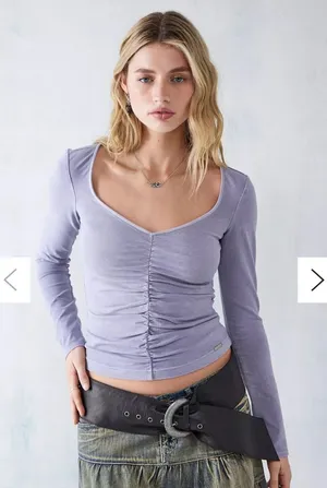 BDG‎ Urban Outfitters Ruched Front Long Sleeve Top Lilac Purple Size M thumbnail 1