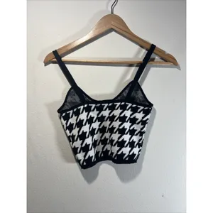 Altar'd State Retro Houndstooth Sweater Knit Crop Tank Top Black XS Bohemian thumbnail 4