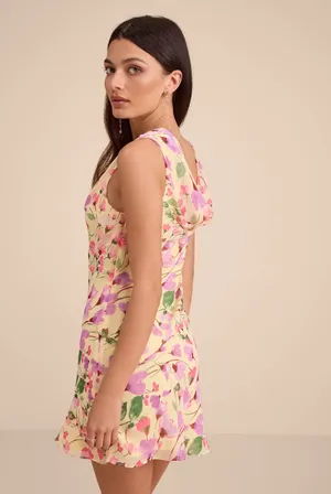 Lulus Odette Yellow Floral Cowl Neck Mini Dress thumbnail 3