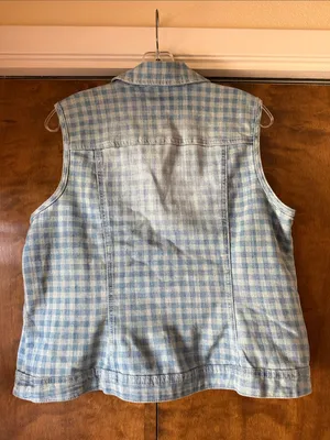 Baccini Blue Gingham Plaid Denim Button Front Sleeveless Vest. Size PXL thumbnail 5