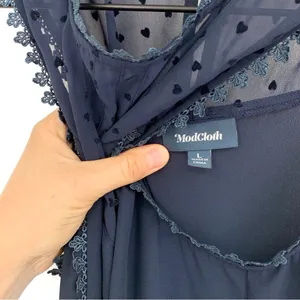 MODCLOTH Heart Tank Blouse Navy Blue L thumbnail 4
