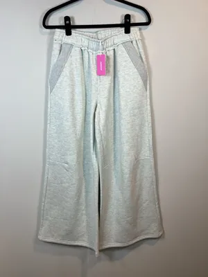 Edikted Kori Oversized Wide-Leg Sweatpants Gray Melange Pocket Fleece NEW Medium thumbnail 2