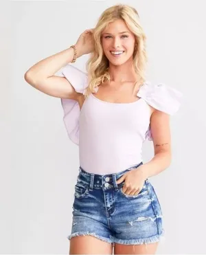 NWT Le Lis Ruffle Tank Ribbed Knit Sleeveless Bodysuit L Lavender Buckle thumbnail 1