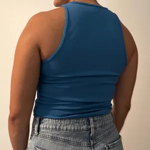 blue ribbed stretchy bodysuit thumbnail 2