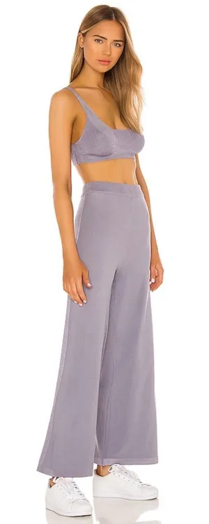 Free‎ People Show Off Set Pewter Gray Knit Bralette Wide Leg Pants Size M thumbnail 1
