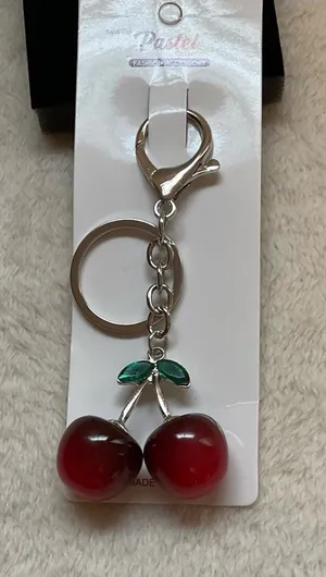 Pastels Red Cherry Keychain with Green Leaves thumbnail 1