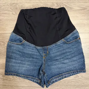 Isabel Maternity by Ingrid‎ & Isabel Blue Denim Over Belly Midi Shorts Size 4 thumbnail 1