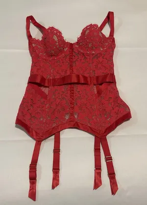 Victoria’s Secret 34B Red Boned Corset Bra With Garter Straps Lace Women’s thumbnail 1