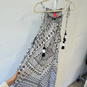 Red Carter Black White Geometric‎ Tribal Tassel Halter Maxi Dress US Large Boho thumbnail 4