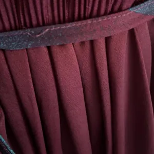 In Roads Burgundy Vintage MIDI Dress with Tie Waist and Short Sleeves thumbnail 6