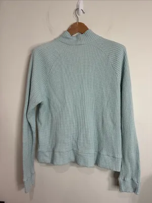 The North Face Pale Aqua Waffle Mock Neck Chabot Sweatshirt Hiking Outdoors sz L thumbnail 3