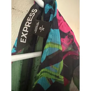 Express Women Green Tropical Floral Chiffon V-Neck Elastic Waist Mini Dress M thumbnail 3