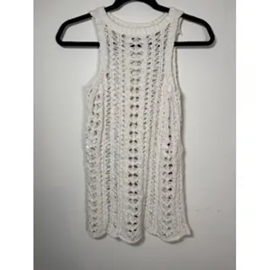 AMERICAN EAGLE Crochet Sweater Tank XS White Open Knit Boho Festival Top‎ thumbnail 4