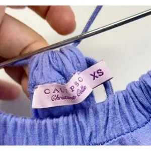 Calypso Christiane Celle Purple Colorblock Ruffle‎ Halter Mini Dress XS thumbnail 6
