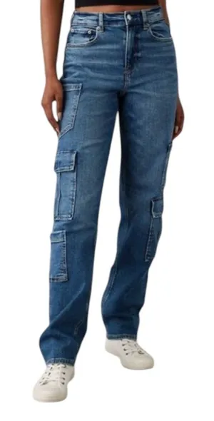 AE American Eagle Stretch Jean 6R Curvy Super High-Waisted Baggy Straight Cargo thumbnail 1