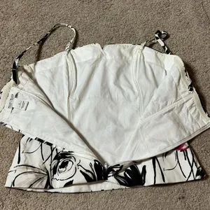 White House Black Market Floral Peplum Cami Coreset Top Black‎ White Pink Size 8 thumbnail 7