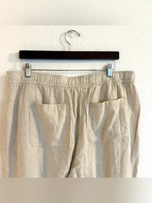 Old Navy Womens Pants Oatmeal Beige High Rise Wide Leg Linen Blend Size XL thumbnail 4
