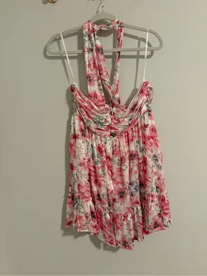 Lulu’s Pink Floral Halter Mini Dress size Medium thumbnail 7