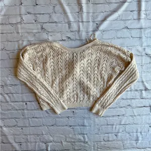 Hollister Open Knit Top Shrug Sweater Neutral Womens Twist Front Crop thumbnail 4