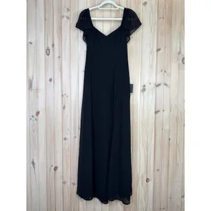 NWT Lulus Simply Delightful Black Tie-Back Flutter Sleeve Maxi Dress Slit Sz S thumbnail 2