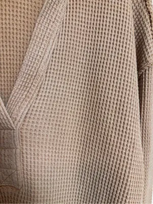 Aerie Women’s Shirt Top Waffle V Neck Oversized Tan Cotton Blend Size XXS thumbnail 3