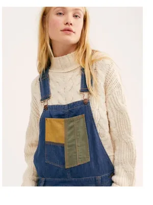 $128 We the Free Free people Carpenter Patched Dungarees jean overalls S thumbnail 4