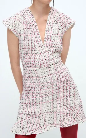 Zara Textured Weave Tweed Dress With Ruffles thumbnail 7