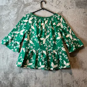 John Mark Bejeweled‎ Jade Green Embroidered Blouse Size Small Petite Cotton thumbnail 4