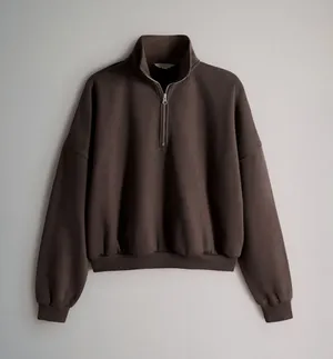 Set Active Chocolate Brown Half Zip Sweatshirt Womens Medium 100% Cotton Pullover thumbnail 1