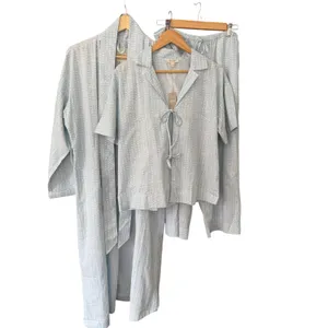 NWT Haven Well Within Cotton Linen Long Robe Medium Batik Dot Saltwater Quiet thumbnail 5