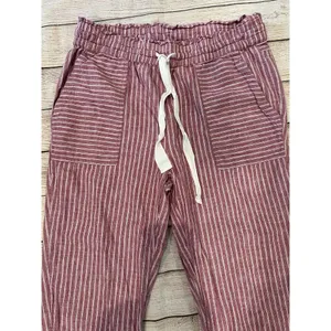 Vince Camuto Red Striped Drawstring Waist Linen Cotton Blend Pants size Small thumbnail 2