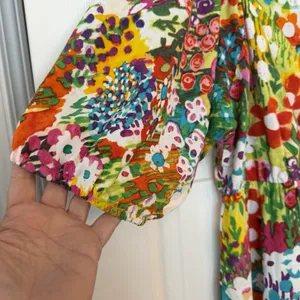 JAMS World Babydoll Top Sz S Hawaiian‎ Floral Elastic Neckline Flowy Oversized thumbnail 6