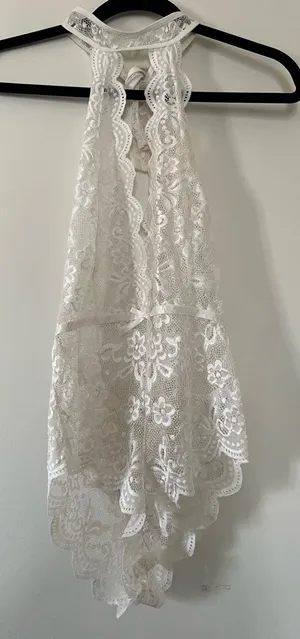 White Floral Lace Halter Bodysuit Small Bridal Lingerie Romantic Coquette thumbnail 1